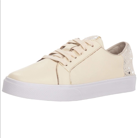 Ivory Contrast Snake Textured Lace Up Sneakers - Picture 2 of 4